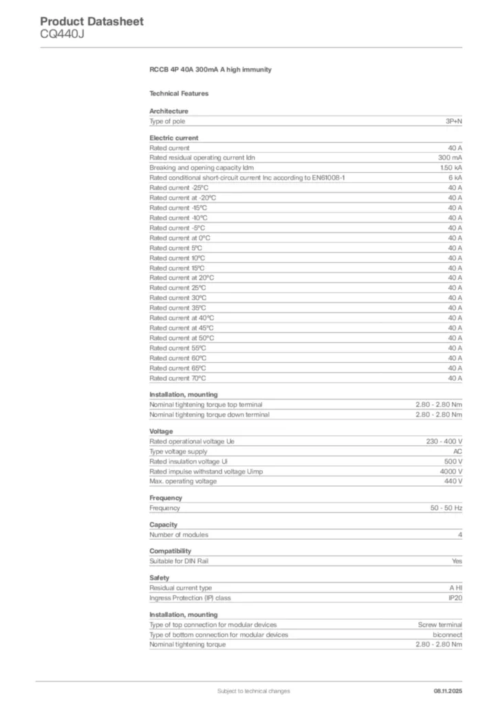 Image Hager Product data sheet CQ440J  | Hager Africa