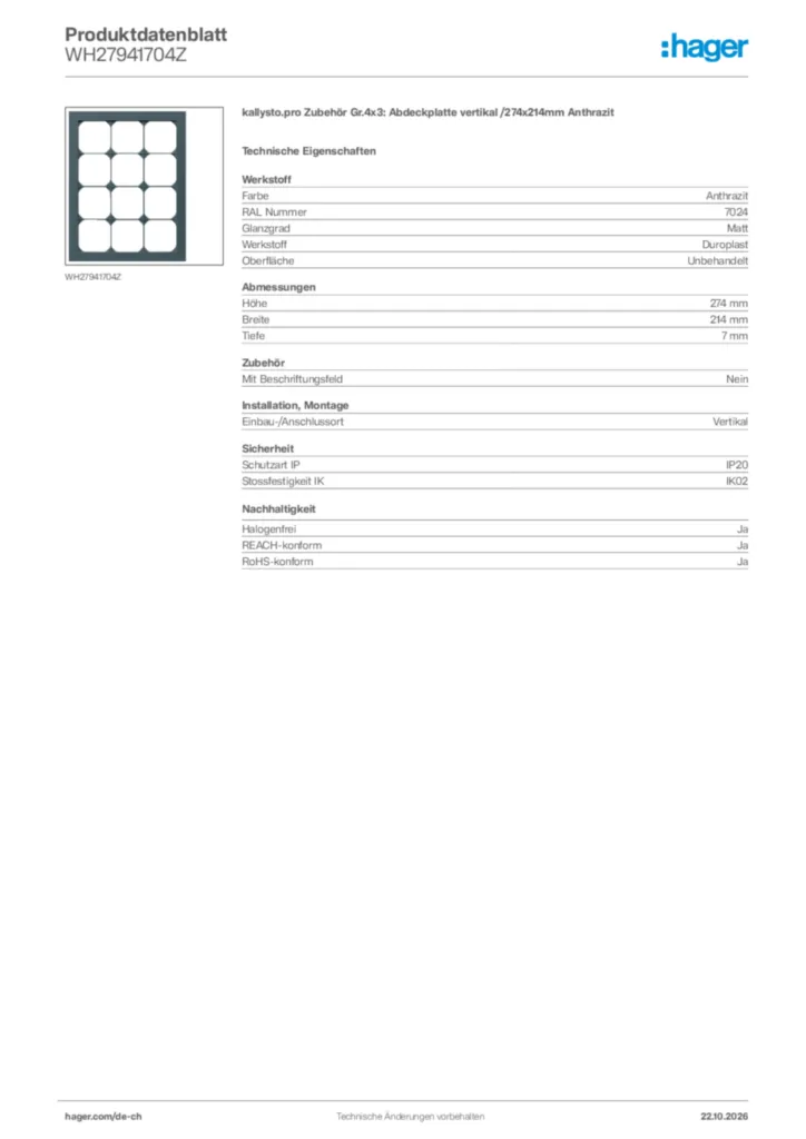 Bild Hager Produktdatenblatt WH27941704Z | Hager Schweiz