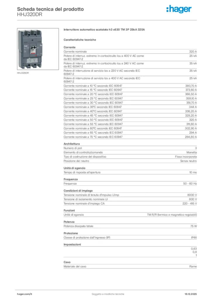 Immagine Hager Scheda tecnica del prodotto HHJ320DR | Hager Italia