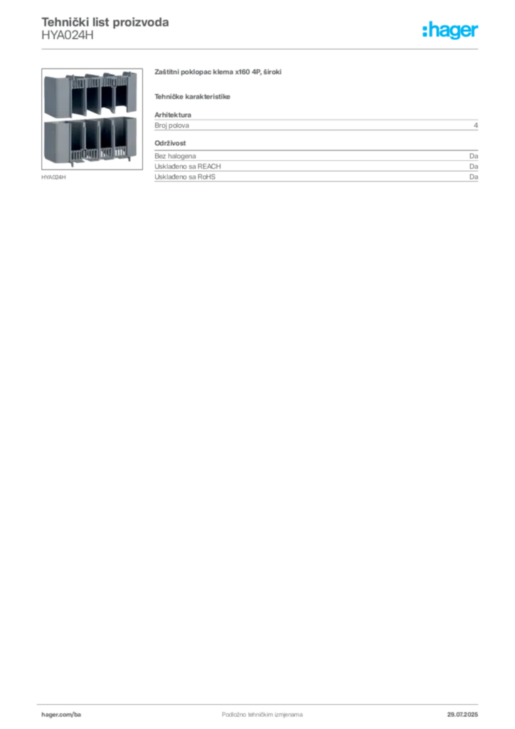 Slika Hager Product data sheet HYA024H  | Hager