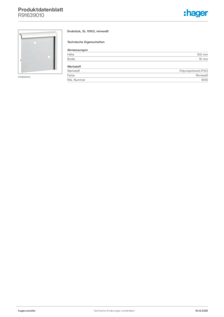 Bild Hager Produktdatenblatt R91639010 | Hager Deutschland