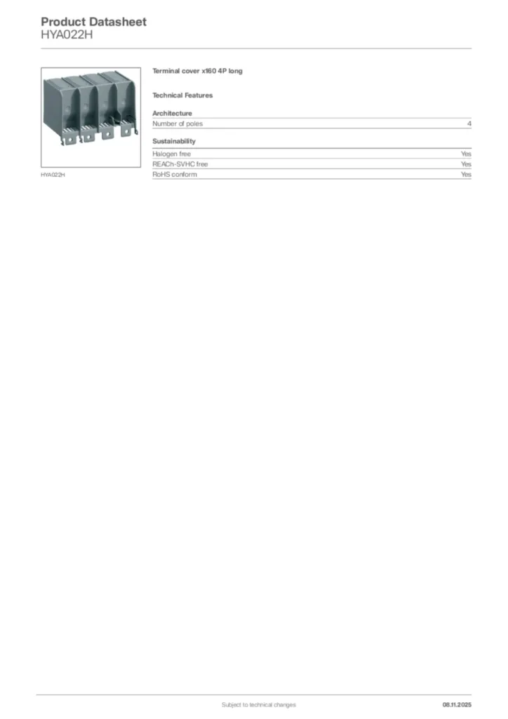 Image Hager Product data sheet HYA022H  | Hager Africa
