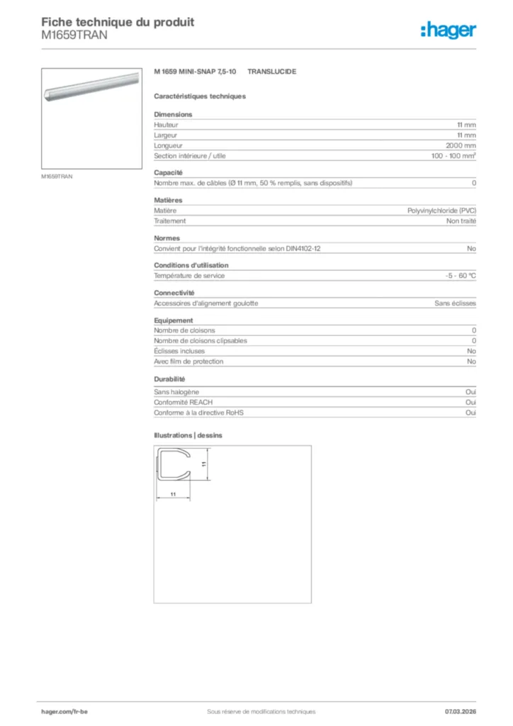 Image Hager Fiche technique du produit M1659TRAN | Hager Belgique