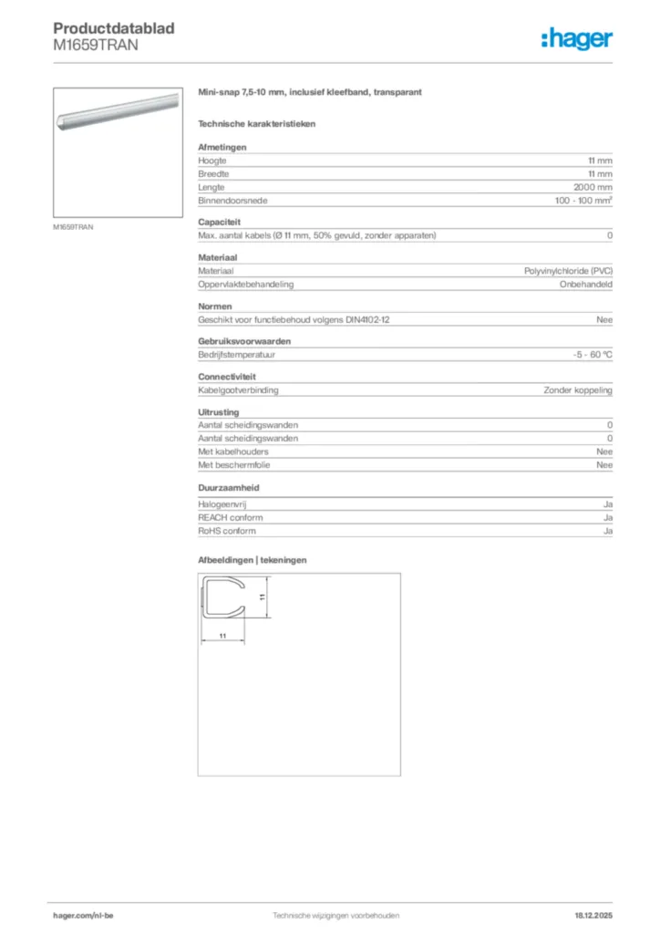 Afbeelding Hager Productdatablad M1659TRAN | Hager Belgium