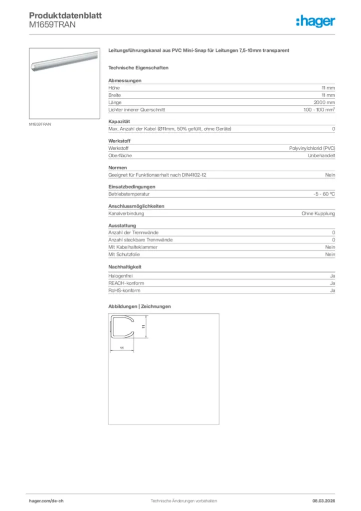 Bild Hager Produktdatenblatt M1659TRAN | Hager Schweiz