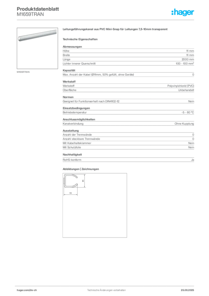 Bild Hager Produktdatenblatt M1659TRAN | Hager Schweiz