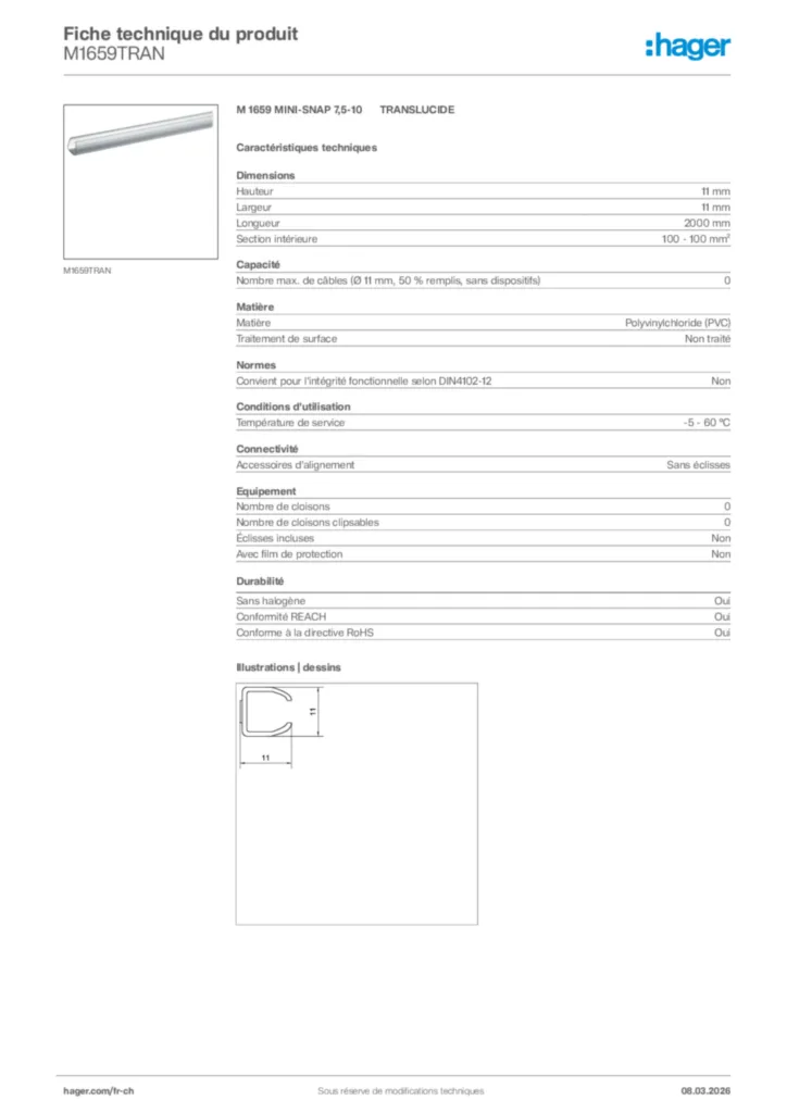 Image Hager Fiche technique du produit M1659TRAN | Hager Suisse