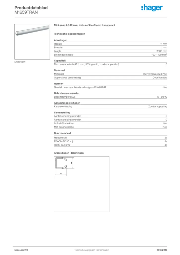 Afbeelding Hager Productdatablad M1659TRAN | Hager Nederland