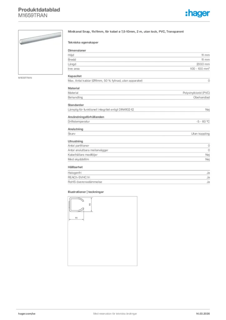 Bild Hager Produktdatablad M1659TRAN | Hager Sverige