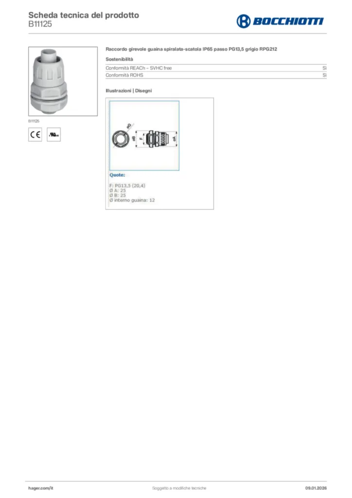 Immagine Bocchiotti Scheda tecnica del prodotto B11125 | Hager Italia