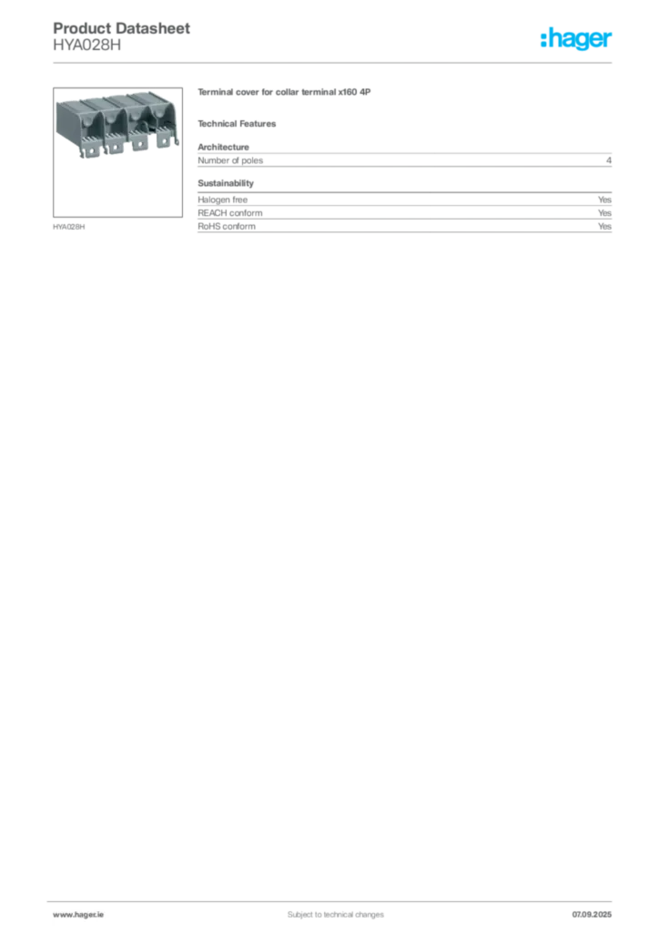Image Hager Product data sheet HYA028H  | Hager