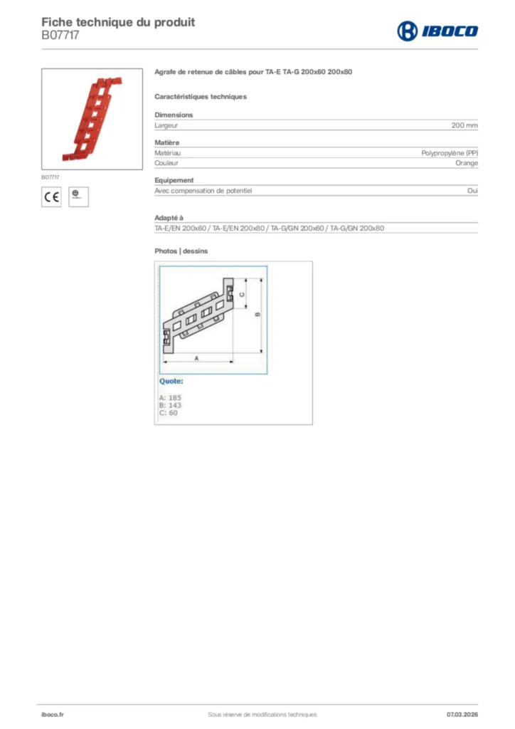 Image Iboco Fiche technique du produit B07717 | Hager France