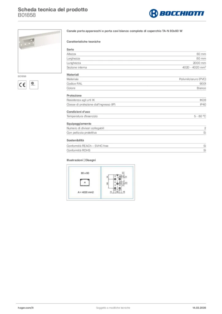 Immagine Bocchiotti Scheda tecnica del prodotto B01858 | Hager Italia