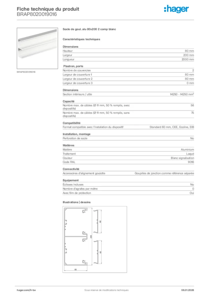 Image Hager Fiche technique du produit BRAP8020019016 | Hager Belgique
