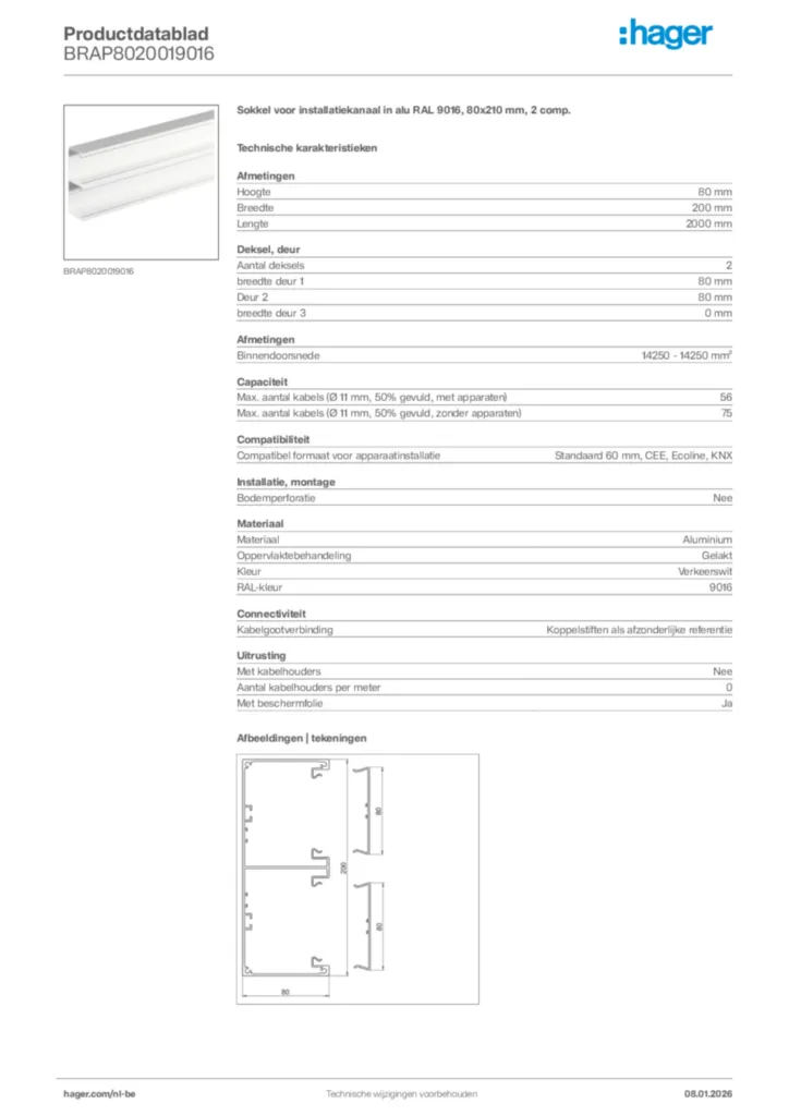 Afbeelding Hager Productdatablad BRAP8020019016 | Hager Belgium