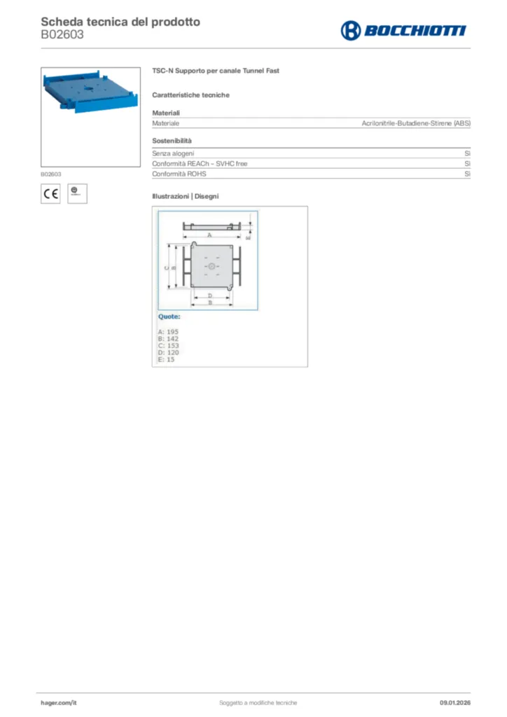 Immagine Bocchiotti Scheda tecnica del prodotto B02603 | Hager Italia