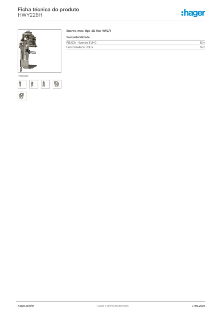 Imagem Hager Ficha técnica do produto HWY226H | Hager Portugal