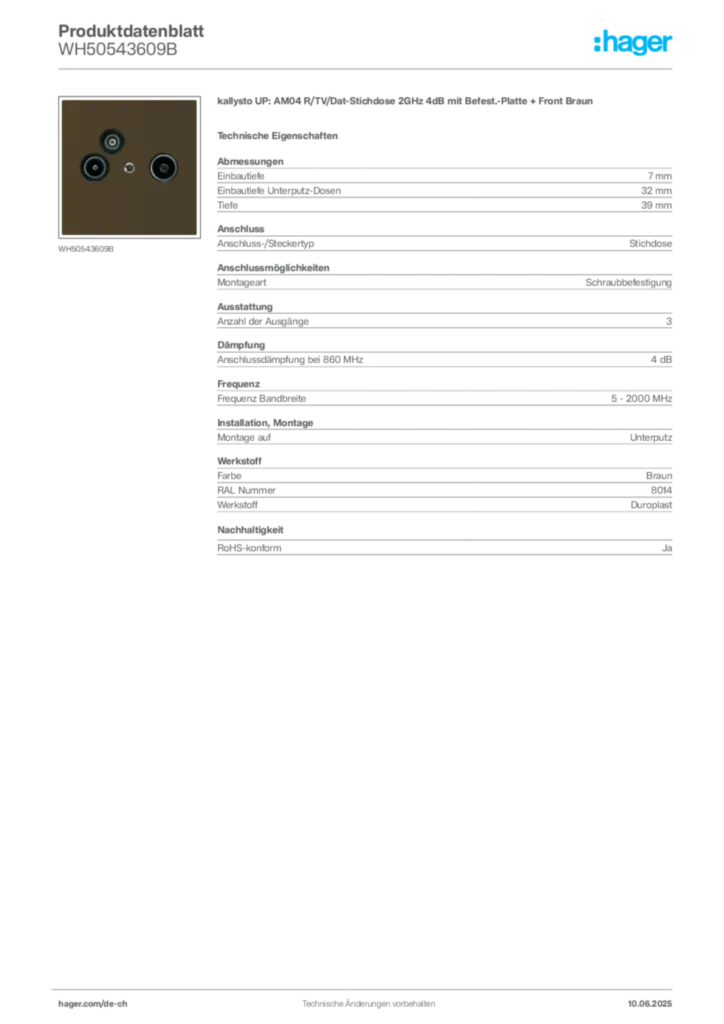 Bild Hager Produktdatenblatt WH50543609B | Hager Schweiz