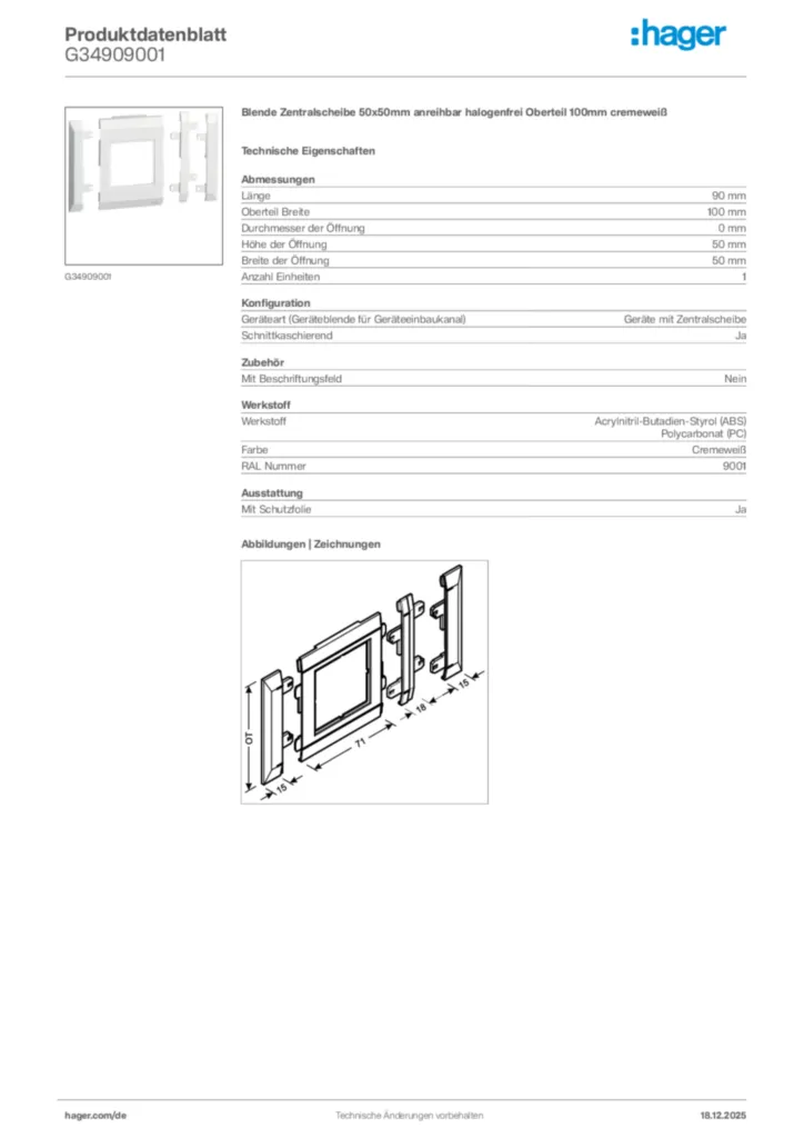 Bild Hager Produktdatenblatt G34909001 | Hager Deutschland