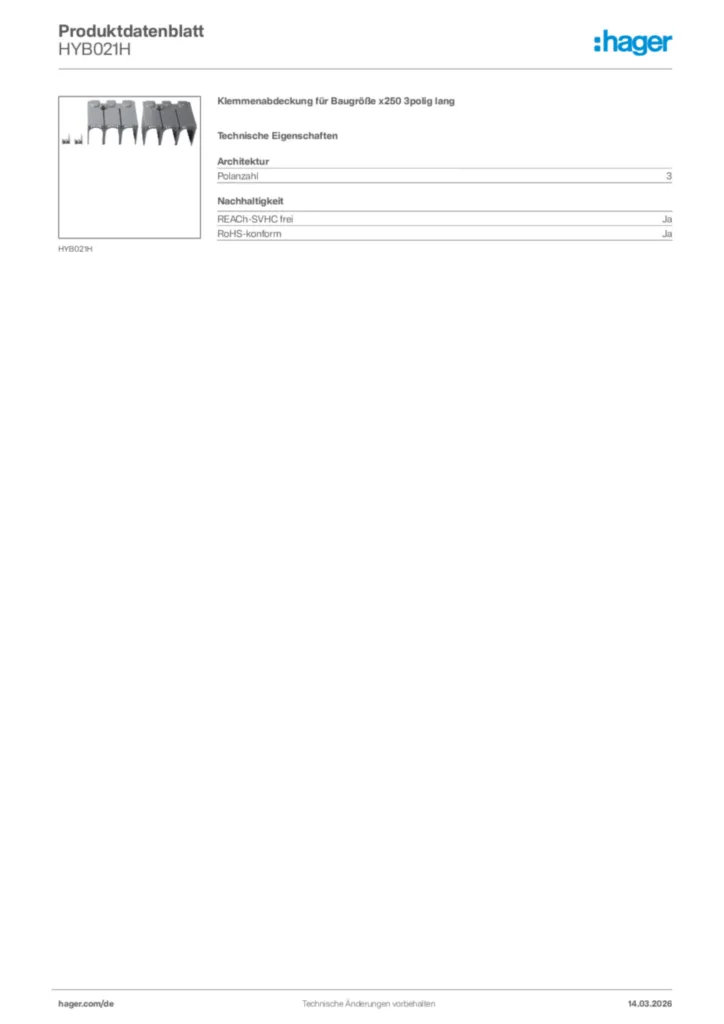 Bild Hager Produktdatenblatt HYB021H | Hager Deutschland