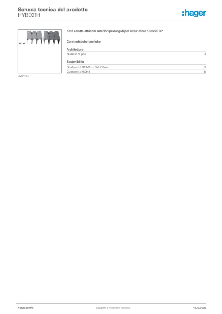 Immagine Hager Scheda tecnica del prodotto HYB021H | Hager Italia