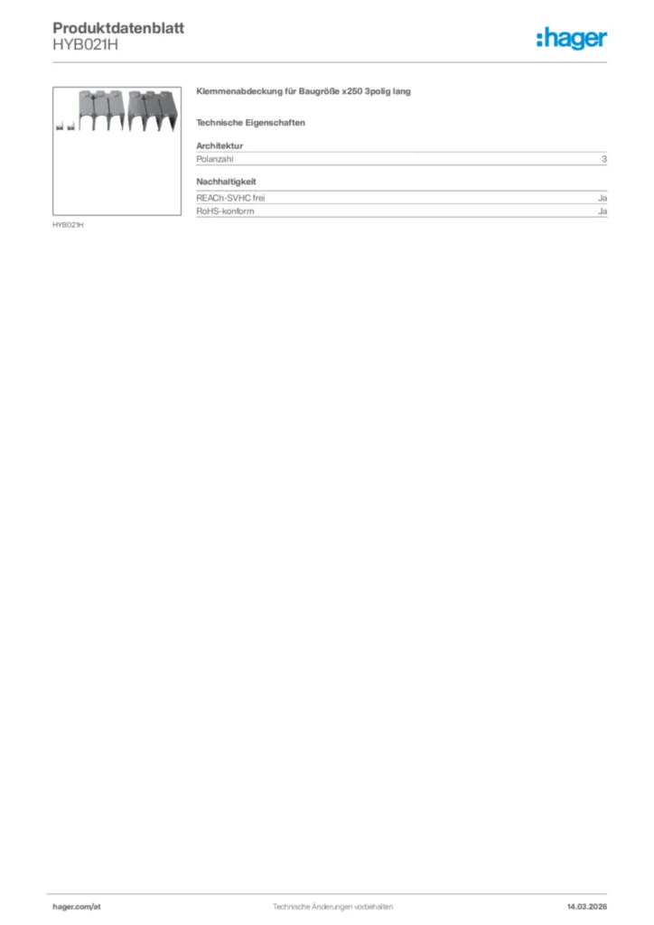 Bild Hager Produktdatenblatt HYB021H | Hager Deutschland