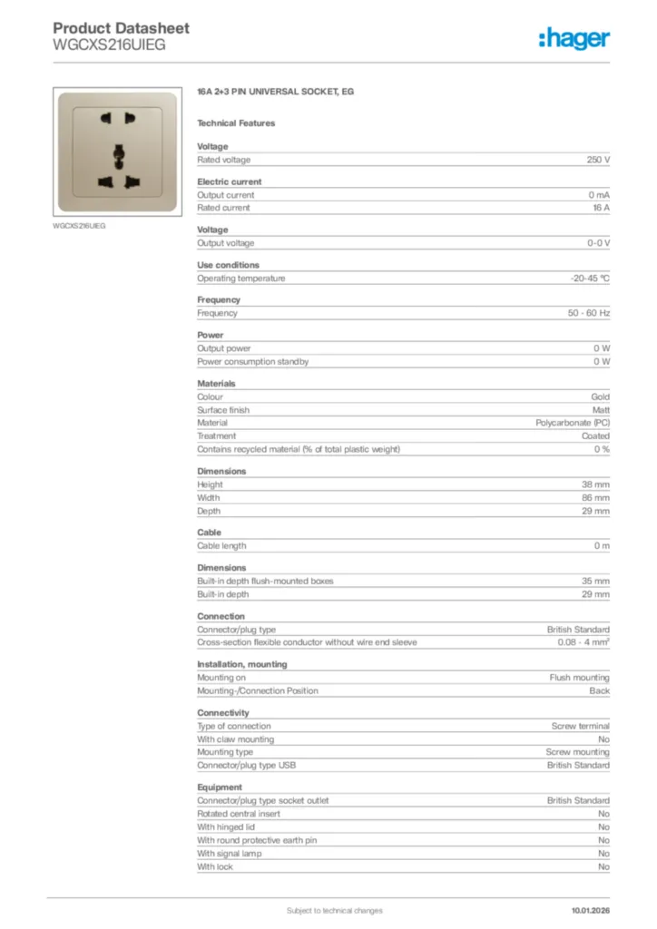 Image Hager Product data sheet WGCXS216UIEG  | Hager Africa