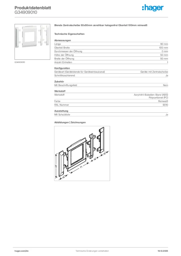 Bild Hager Produktdatenblatt G34909010 | Hager Deutschland