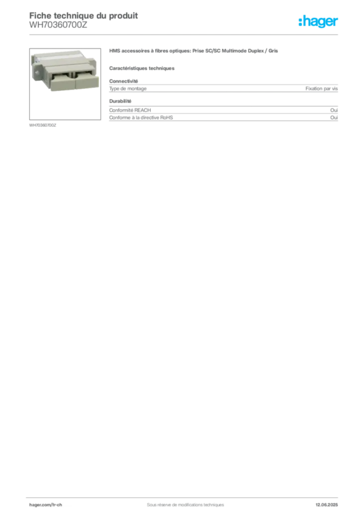 Image Hager Fiche technique du produit WH70360700Z | Hager Suisse