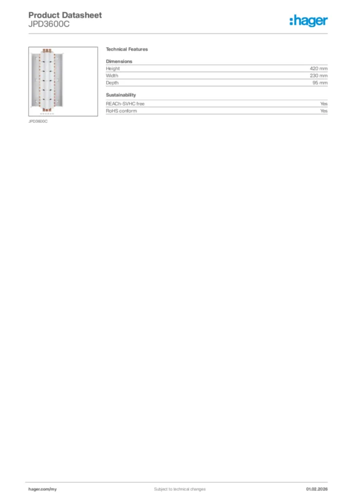 Image Hager Product data sheet JPD3600C  | Hager