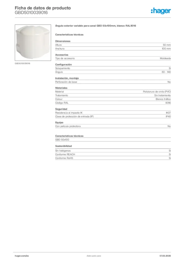 Imagen Hager Ficha de datos de producto GBD5010039016 | Hager España