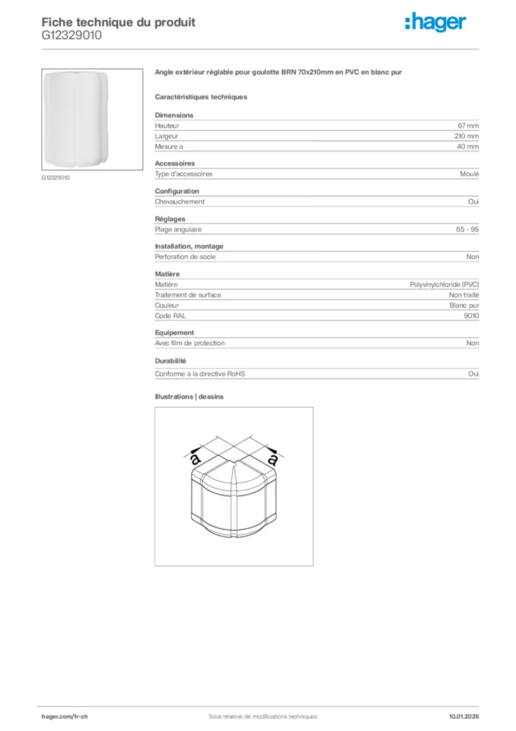 Image Hager Fiche technique du produit G12329010 | Hager Suisse