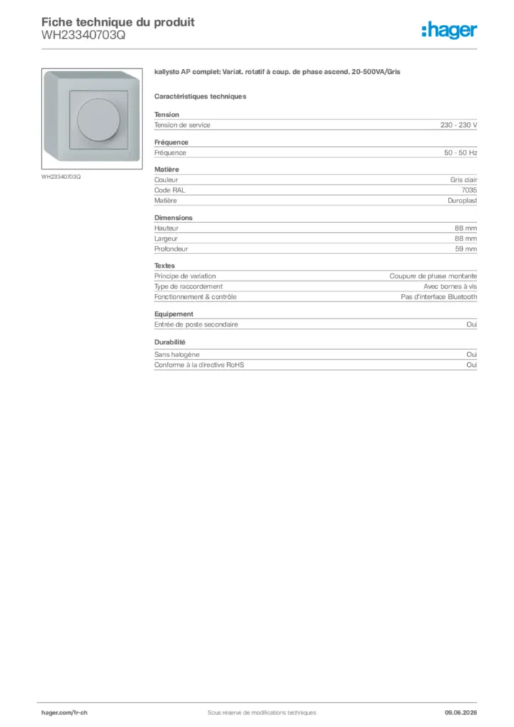 Image Hager Fiche technique du produit WH23340703Q | Hager Suisse