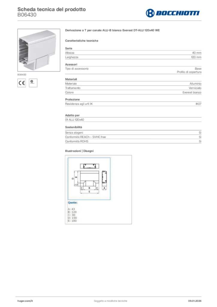Immagine Bocchiotti Scheda tecnica del prodotto B06430 | Hager Italia