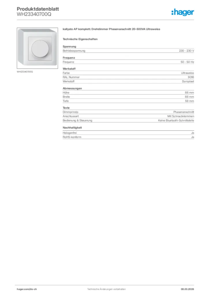 Bild Hager Produktdatenblatt WH23340700Q | Hager Schweiz