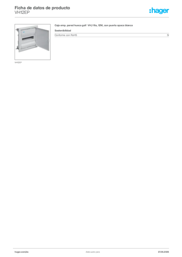Imagen Hager Ficha de datos de producto VH12EP | Hager España
