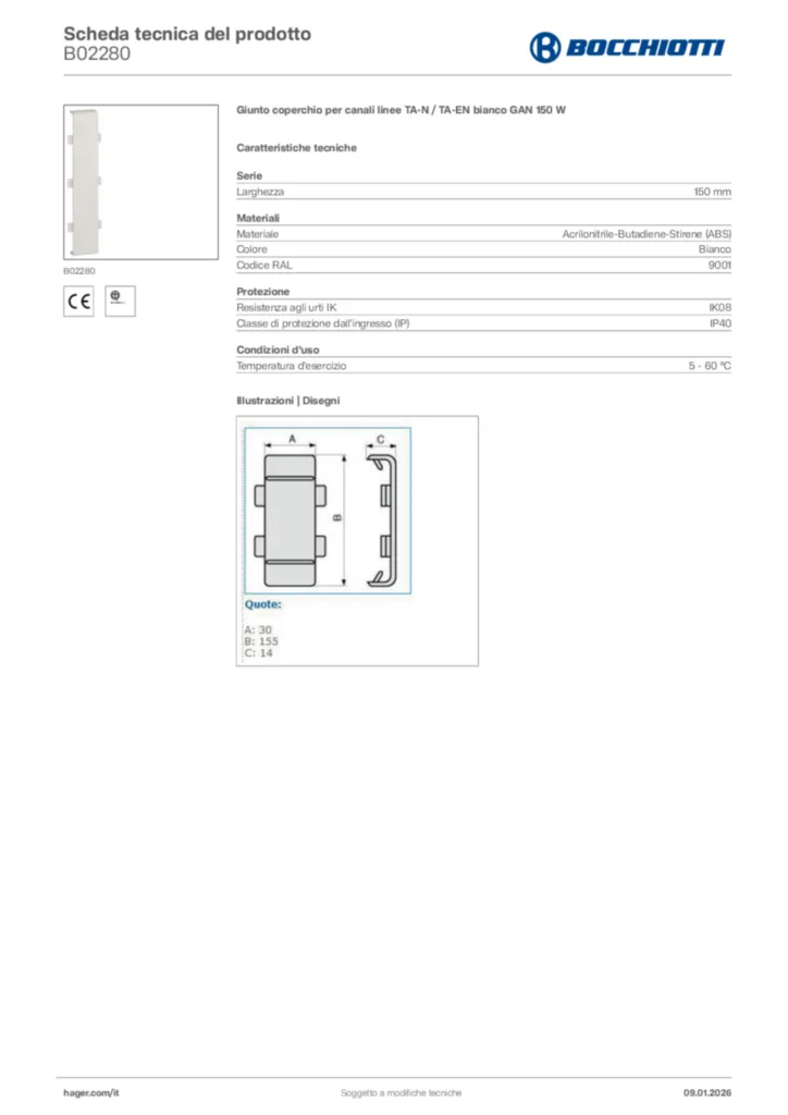 Immagine Bocchiotti Scheda tecnica del prodotto B02280 | Hager Italia