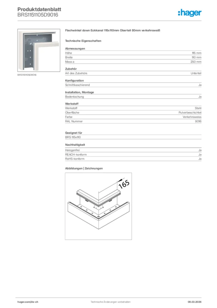 Bild Hager Produktdatenblatt BRS1151105D9016 | Hager Schweiz
