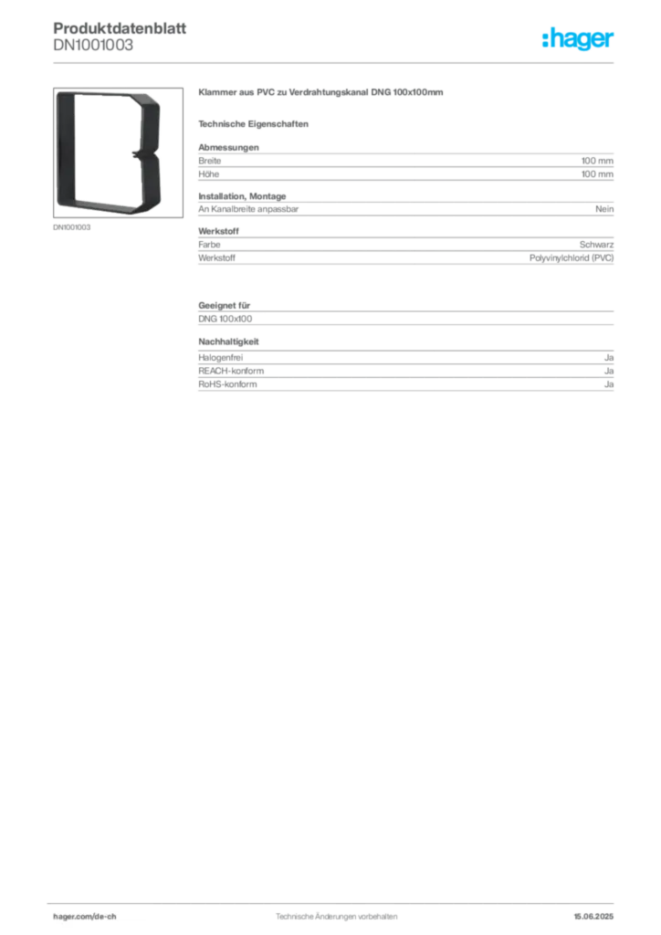 Bild Hager Produktdatenblatt DN1001003 | Hager Schweiz
