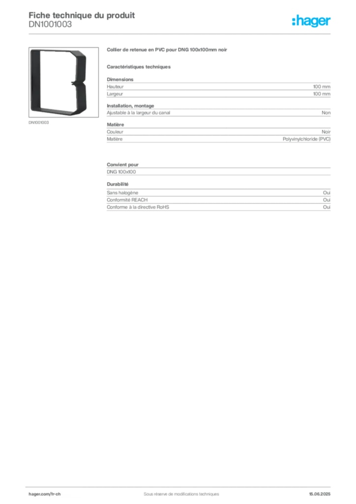 Image Hager Fiche technique du produit DN1001003 | Hager Suisse