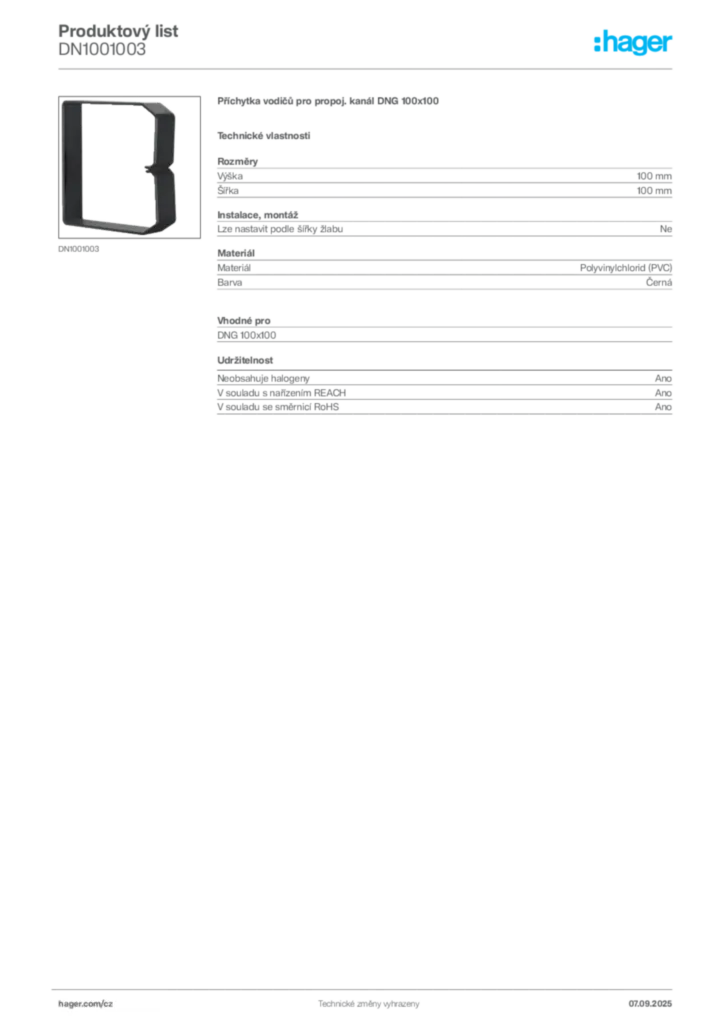 Obrázek Hager Produktový list DN1001003 | Hager