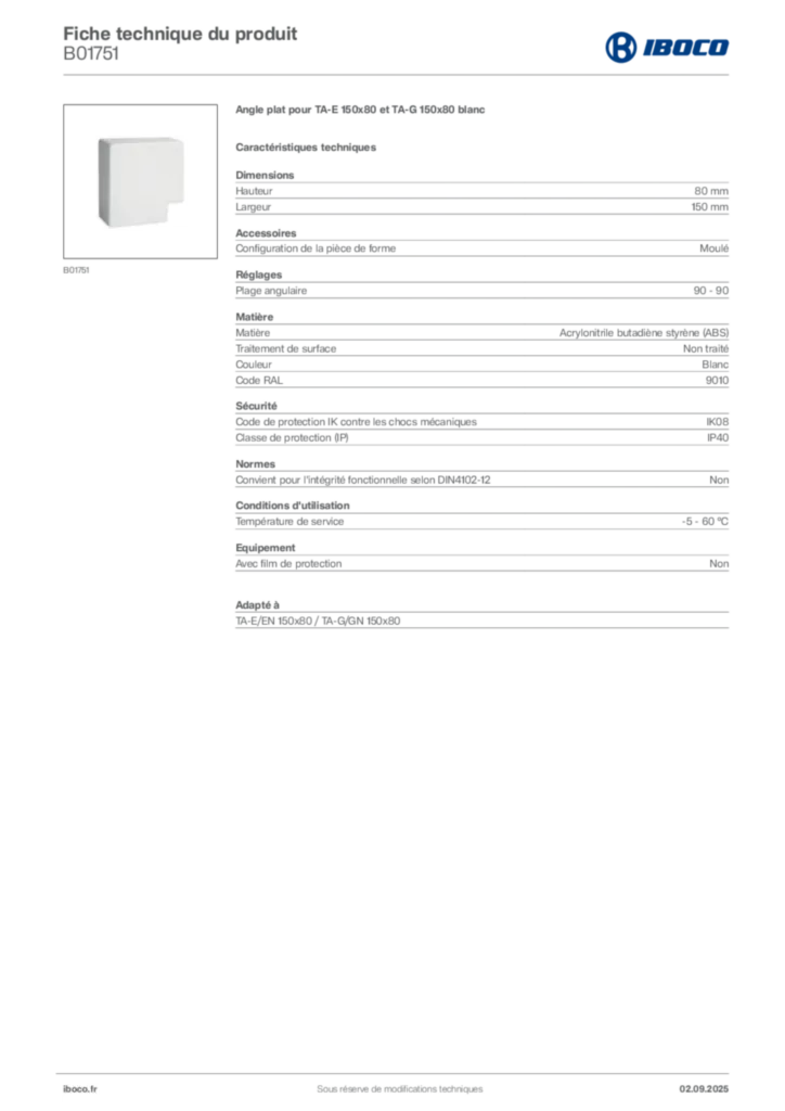 Image Iboco Fiche technique du produit B01751 | Hager France