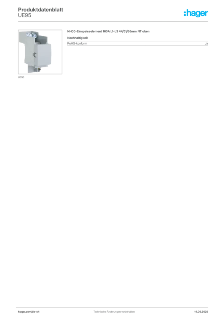 Bild Hager Produktdatenblatt UE95 | Hager Schweiz