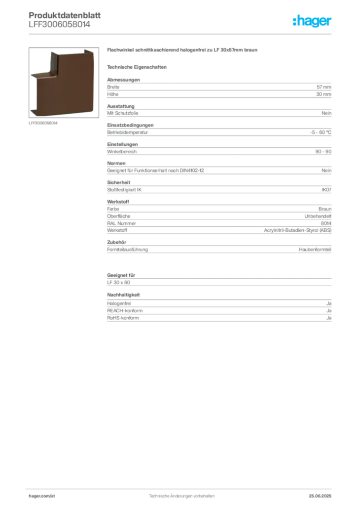 Bild Hager Produktdatenblatt LFF3006058014 | Hager Deutschland