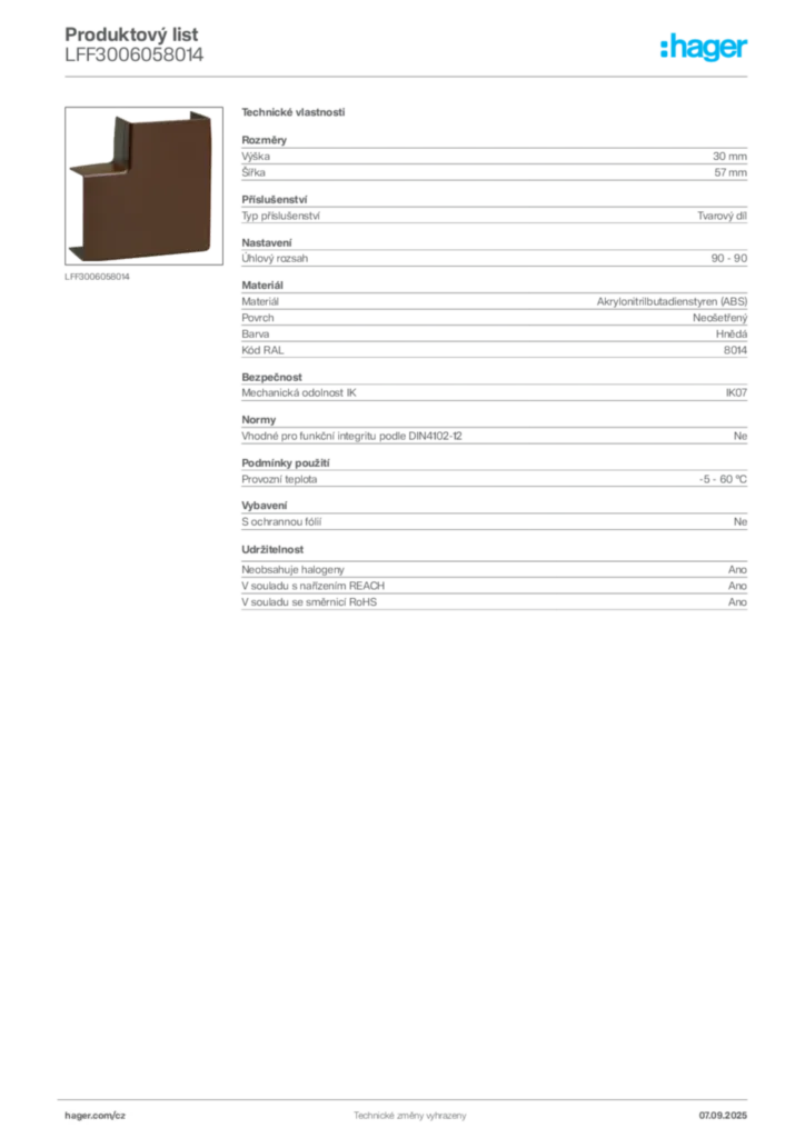 Obrázek Hager Produktový list LFF3006058014 | Hager