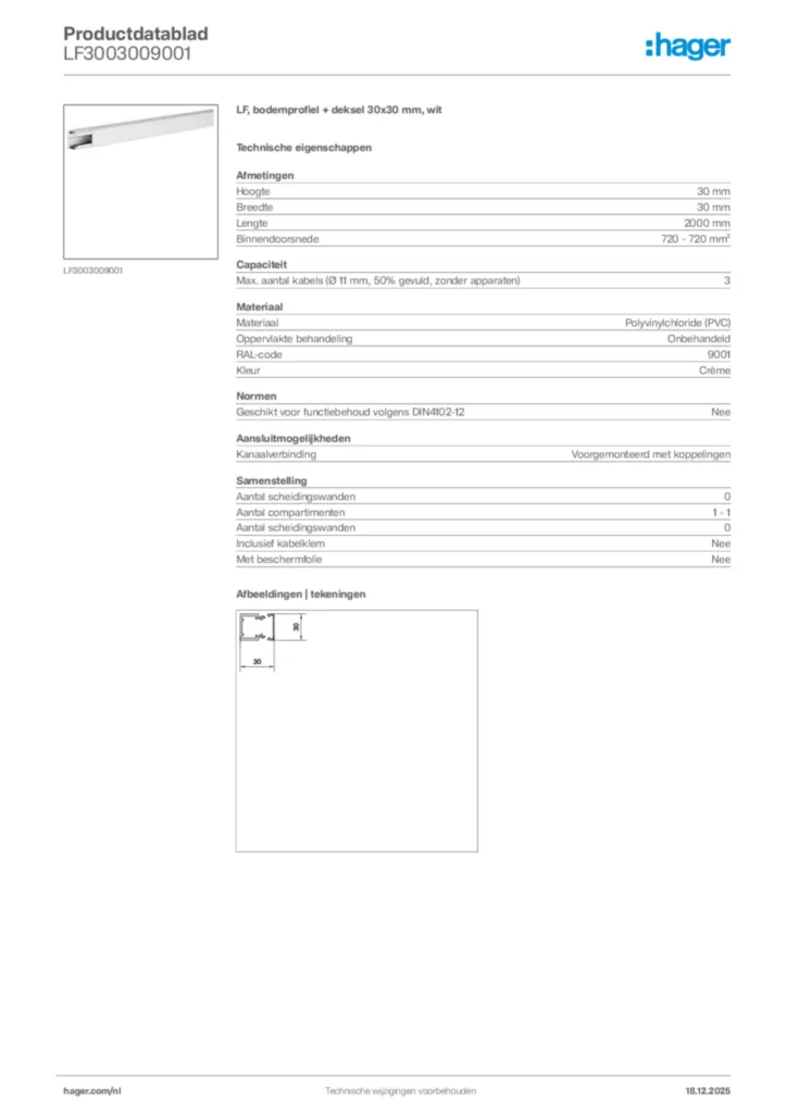 Afbeelding Hager Productdatablad LF3003009001 | Hager Nederland