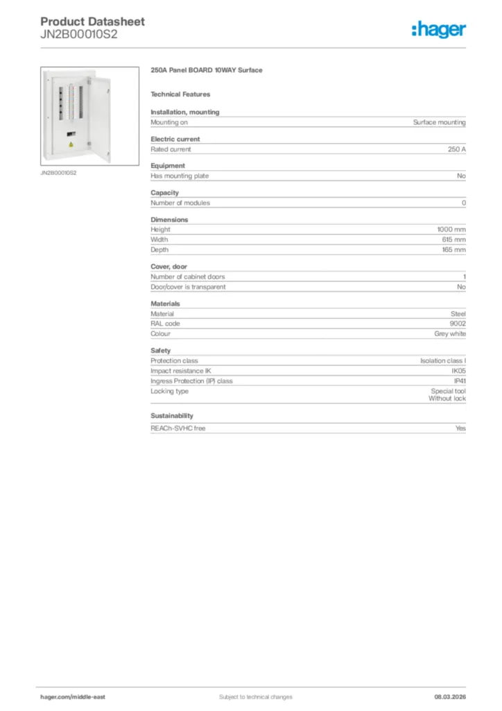 Image Hager Product data sheet JN2B00010S2  | Hager