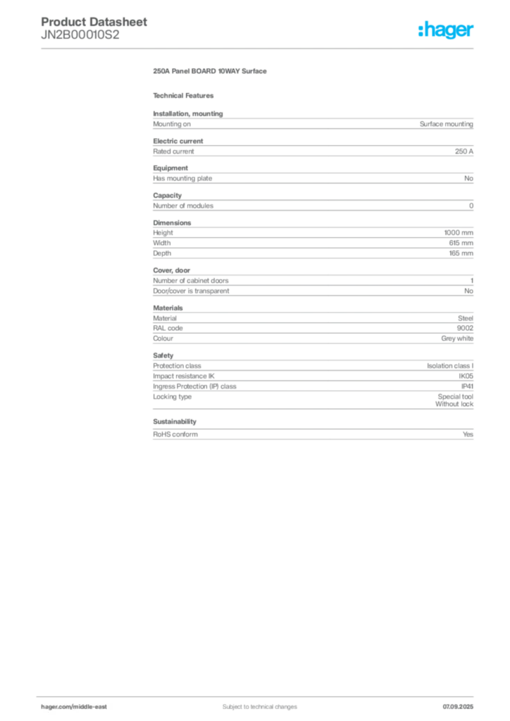 Image Hager Product data sheet JN2B00010S2  | Hager