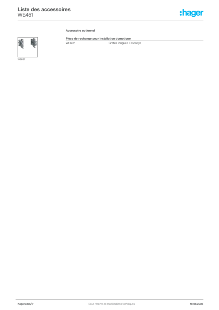 Image Hager Fiche technique du produit WE451 | Hager France