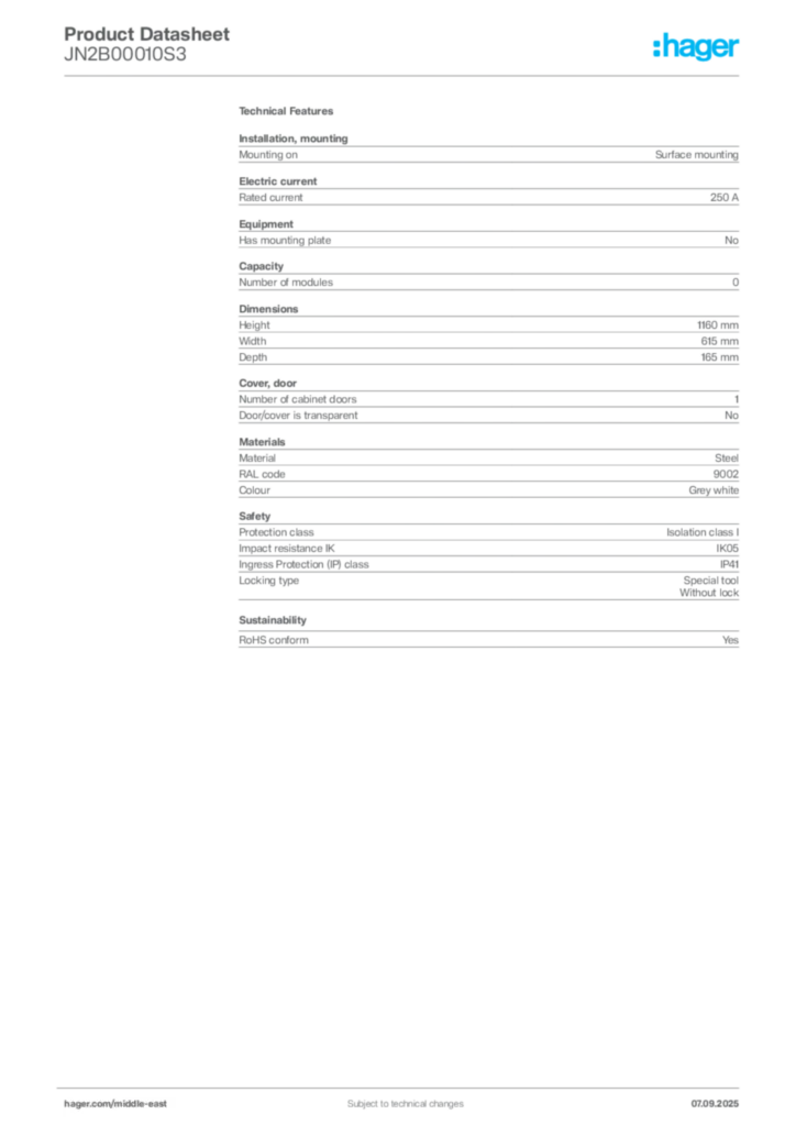Image Hager Product data sheet JN2B00010S3  | Hager